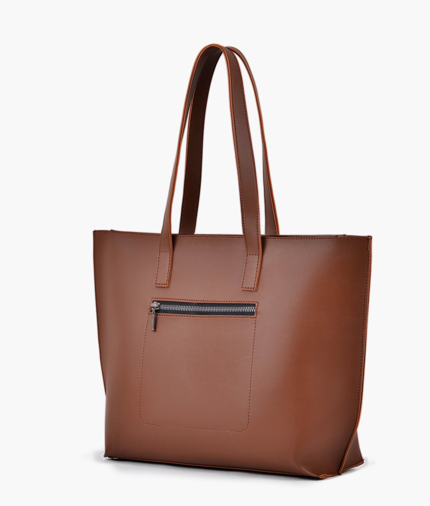 Brown long handle tote bag